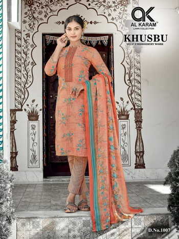 AL KARAM KHUSBU SELF EMBROIDERY LAWN KARACHI SUITS BEST PRICE