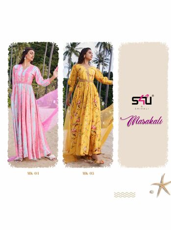 S4U MASAKALI MUSLIN GOWN BELT WITH DUPATTA LATEST CATALOGUE