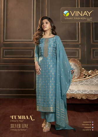 VINAY TUMBAA SILVER LINE DOLA JACQURAD READYMADE SUITS SURAT