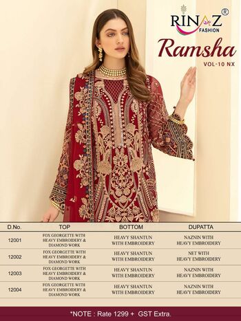 RINAZ RAMSHA VOL 10 NX PAKISTANI SALWAR KAMEEZ FOR EID COLLECTION