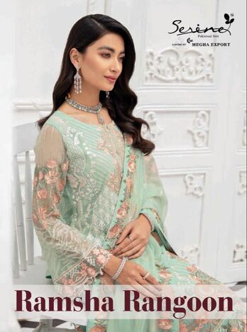 SERENE RAMSHA RANGOON FOUX GEORGETTE PAKISTANI SUITS CATALOGUE