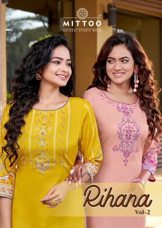 MITTOO RIHANA VOL 2 RAYON HANDWORK KURTIS MANUFACTURER SURAT