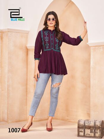 BLUE HILLS BLACK BERRY READYMADE SHORT KURTIS WHOLESALER IN SURAT 