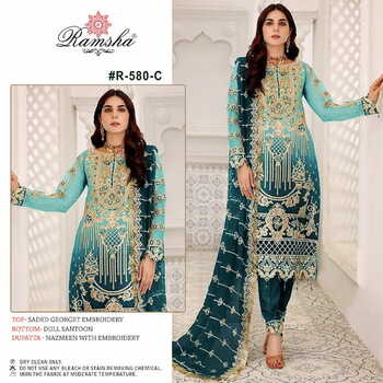 RAMSHA 580 NX GEORGETTE EMBROIDERY PAKISTANI SUITS CATALOGUE