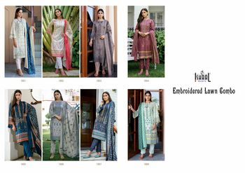 ISHAAL PRINTS EMBROIDERED LAWN COMBO KARACHI SUITS AT BEST PRICE