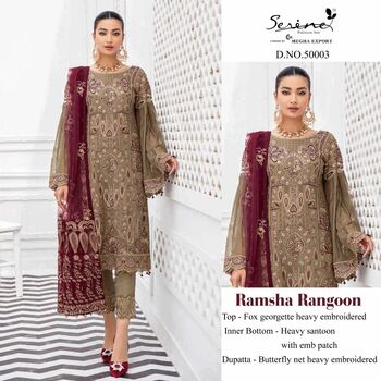 SERENE RAMSHA RANGOON FOUX GEORGETTE PAKISTANI SUITS CATALOGUE