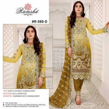 RAMSHA 580 NX GEORGETTE EMBROIDERY PAKISTANI SUITS CATALOGUE