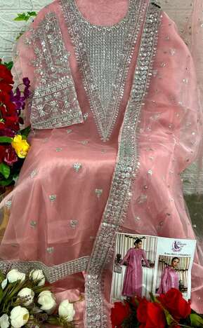 DINSAA SUIT DS 184 ORGANZA EMBROIDERY PAKISTANI SUITS SURAT