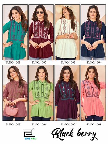 BLUE HILLS BLACK BERRY READYMADE SHORT KURTIS WHOLESALER IN SURAT 