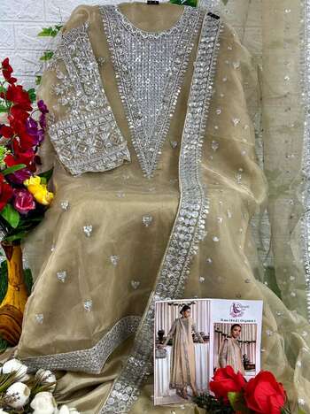 DINSAA SUIT DS 184 ORGANZA EMBROIDERY PAKISTANI SUITS SURAT